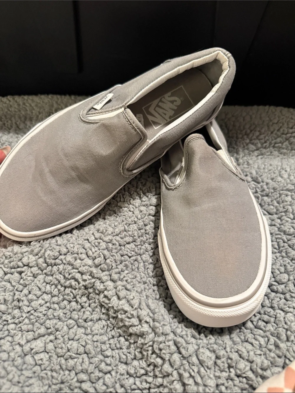Vans Classic Slip-On Canvas Sneakers in Gray and White